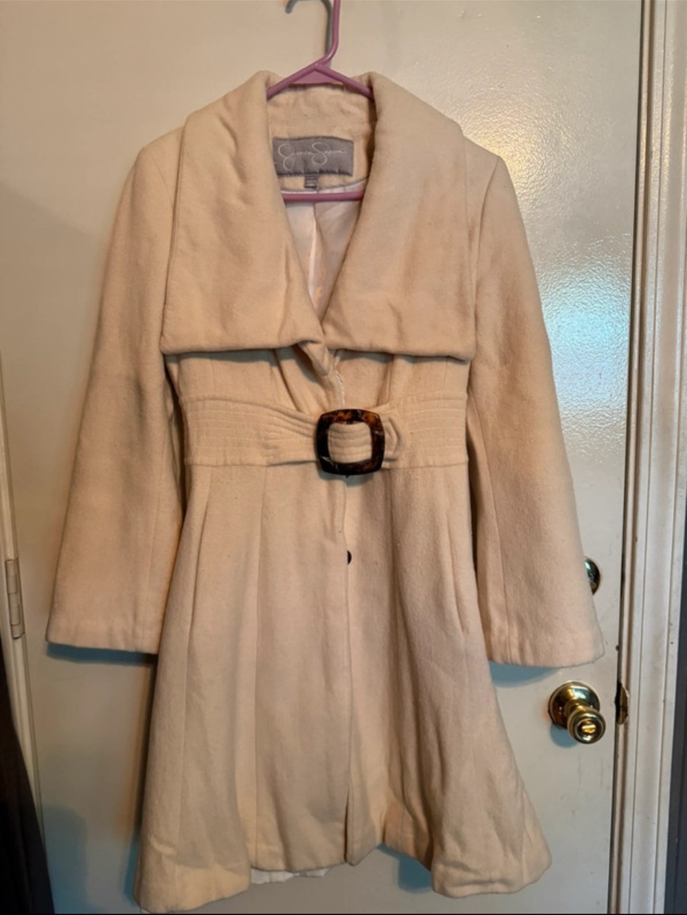 Jessica Simpson Cream Trench Coat with Tortoiseshell Buckle